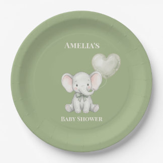 Personalised Baby Shower Plate with Cute Elephant