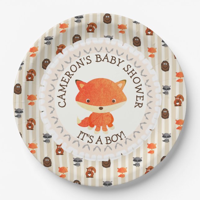 Personalised Baby Shower Plates Woodland Themed (Front)