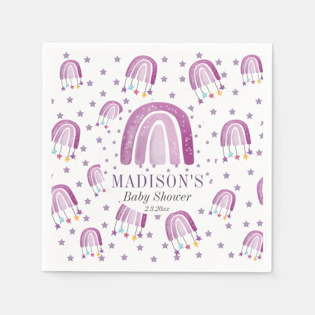 Personalised Baby Shower Purple Rainbow Napkin (Front)