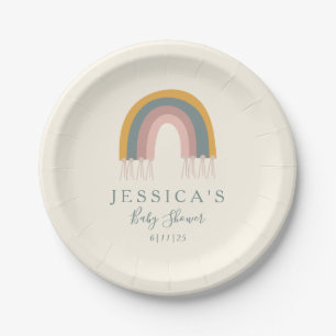 Personalised Baby Shower Soft Boho Rainbow Pastel Paper Plate