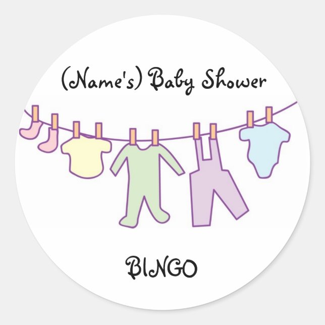 Personalised Baby Shower Sticker-Clothesline Classic Round Sticker (Front)