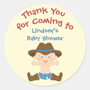 Personalised Baby Shower Stickers in Cowboy Theme