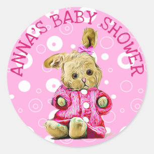 Personalised Baby Shower Stickers Pink Bunny