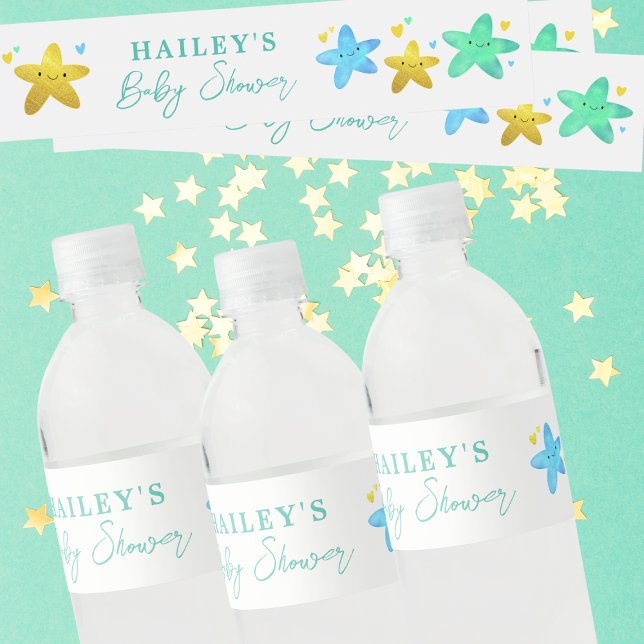 Personalised Baby Shower Twinkle Little Star Water Bottle Label (Creator Uploaded)