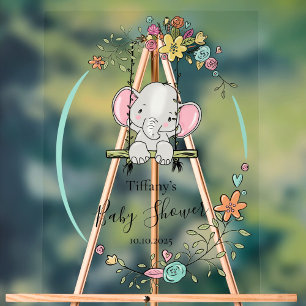 Personalised Baby Shower with Cute Elephant Acrylic Sign