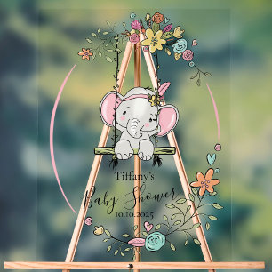 Personalised Baby Shower with Cute Elephant Acrylic Sign