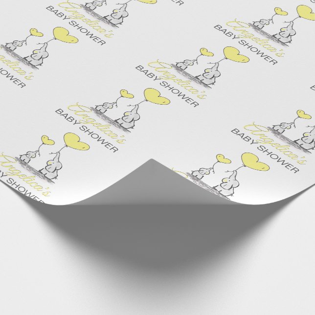 Personalised BABY SHOWER Yellow Elephant Neutral Wrapping Paper (Corner)