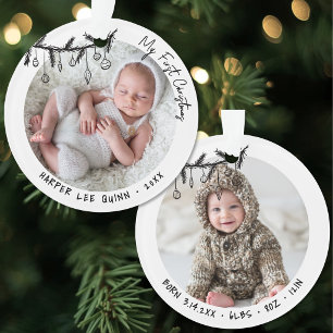 Personalised Baby Stats My First Christmas Photo Ornament