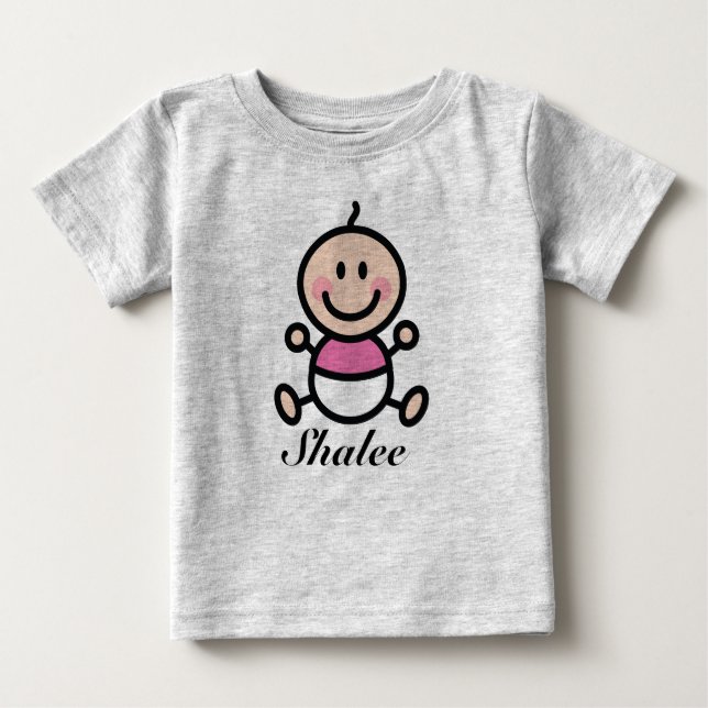 Personalised Baby Stick Figure Girl Baby T-Shirt (Front)