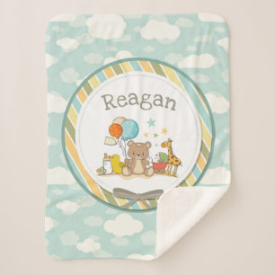 Personalised Baby Teddy Bear Giraffe Rubber Ducky Sherpa Blanket