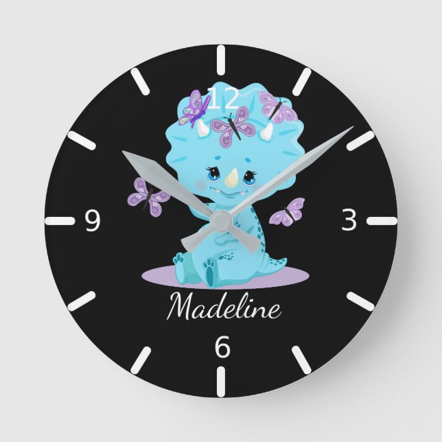 Personalised Baby Triceratops - Dinosaur Round Clock (Front)