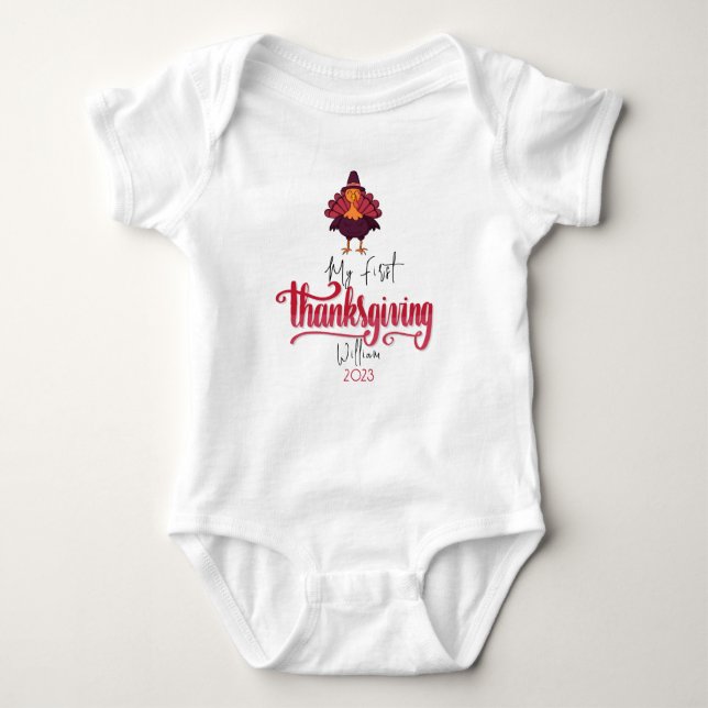 Personalised Baby Turkey First Thanksgiving Baby Bodysuit (Front)