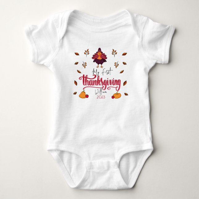 Personalised Baby Turkey First Thanksgiving Bodysuit (Front)
