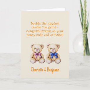 Personalised Baby Twins Congratulations, Bears     Card