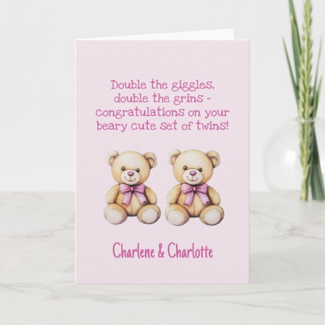 Personalised Baby Twins Congratulations, Bears     Card (Front)