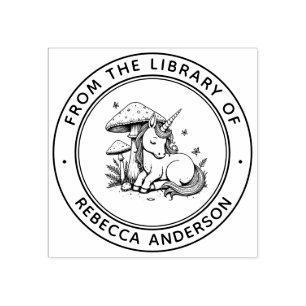 Personalised Baby Unicorn Toadstool Library Book Rubber Stamp