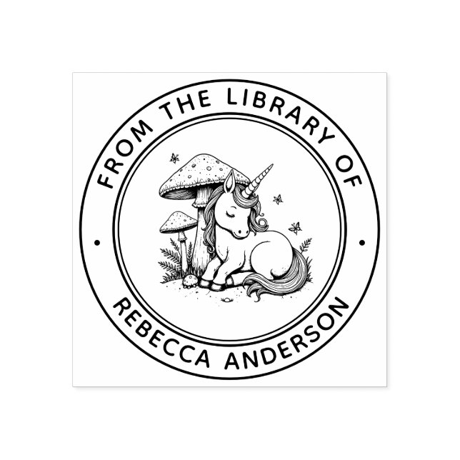 Personalised Baby Unicorn Toadstool Library Book Rubber Stamp (Imprint)