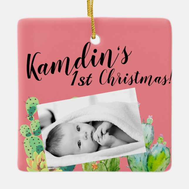 Personalised Baby XMAS Ornament Bohemian Cactus Su (Front)