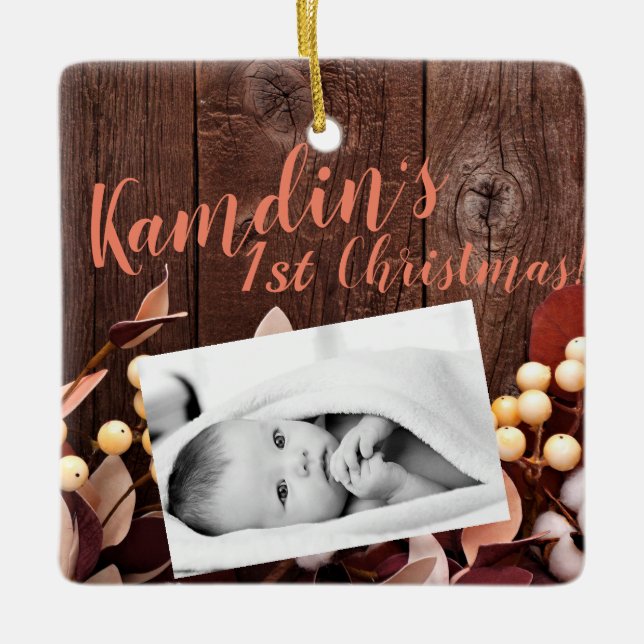 Personalised Baby XMAS Ornament Cotton Branch on D (Front)