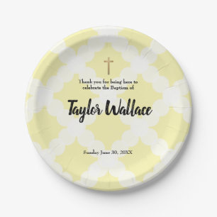 Personalised Baby yellow Baptism & gold cross Paper Plate