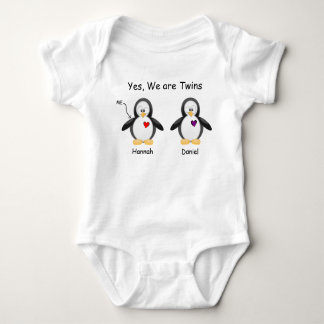 Personalised Baby Yes, We Are Twins Penguin Baby Bodysuit