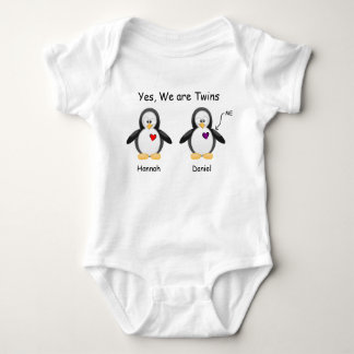 Personalised Baby Yes, We Are Twins Penguin Baby Bodysuit