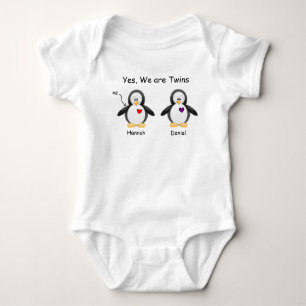 Personalised Baby Yes, We Are Twins Penguin Bodysuit