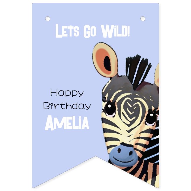 Personalised Baby Zebra Birthday Bunting (First Flag)