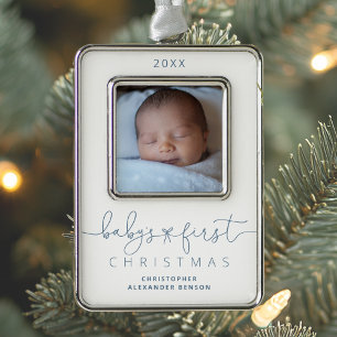 Personalised Baby's 1st Christmas Photo Silver Plated Framed Ornament
