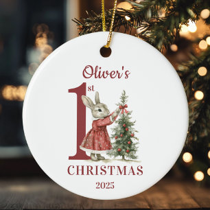 Personalised Baby's 1st Christmas Rabbit Ceramic Tree Decoration