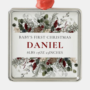 Personalised Baby's 1st Christmas Winter Floral Metal Tree Decoration