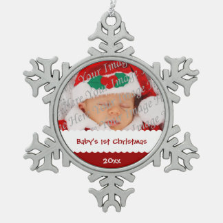 Personalised Baby's 1st Christmas with Photo Snowflake Pewter Christmas Ornament