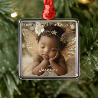 Personalised Baby's Cute First Christmas Fairy Metal Tree Decoration