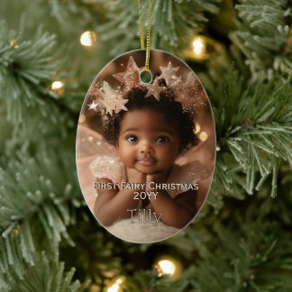 Personalised Baby's Cute First Fairy Christmas Ceramic Tree Decoration