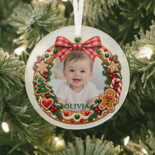Personalised Baby's First Christmas 2026 Gingerbre Glass Tree Decoration