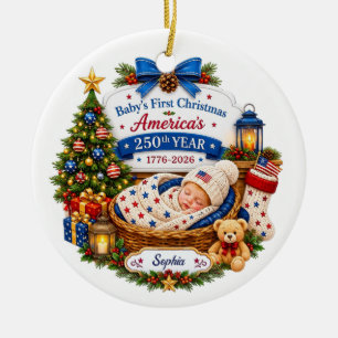 Personalised Baby's First Christmas America 250 Ceramic Tree Decoration