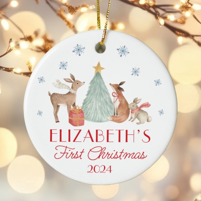Personalised Baby's First Christmas Animals Ceramic Tree Decoration (Creator Uploaded)