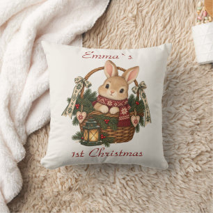 Personalised Baby's First Christmas Bunny Basket Cushion