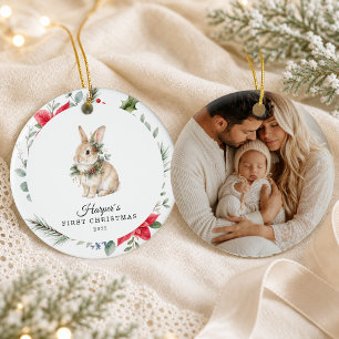 Personalised Baby's First Christmas Bunny Ceramic Tree Decoration