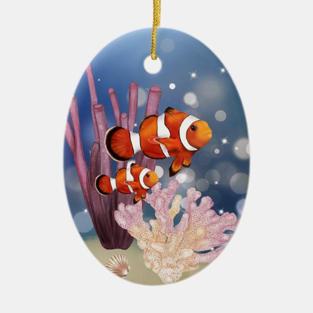Personalised Baby's First Christmas Clown Fish Ceramic Tree Decoration (Front)