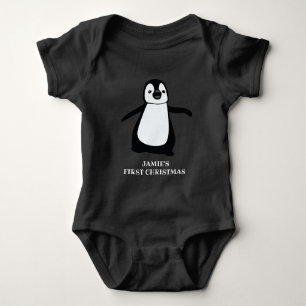 Personalised Baby's first Christmas   Cute penguin Baby Bodysuit