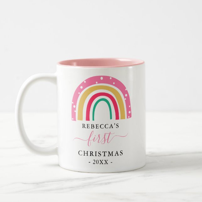 Personalised Baby's First Christmas Cute Rainbow Two-Tone Coffee Mug (Left)