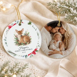 Personalised Baby's First Christmas Fawn Ceramic Tree Decoration