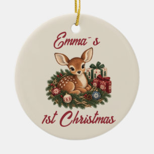 Personalised Baby's First Christmas Fawn Keepsake Ceramic Tree Decoration