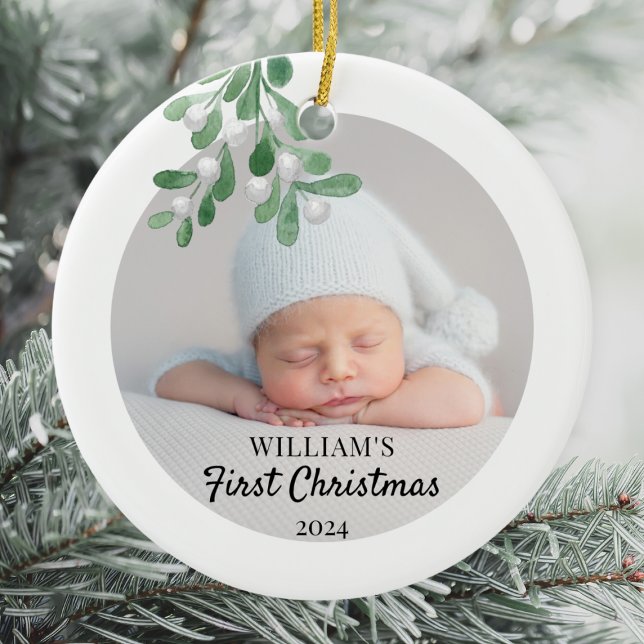Personalised Baby's First Christmas Foliage Photo Ceramic Tree Decoration (Creator Uploaded)