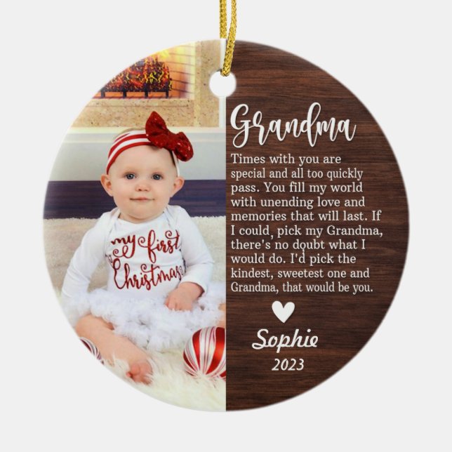 Personalised Baby's First Christmas/Grandma Ceramic Tree Decoration (Front)