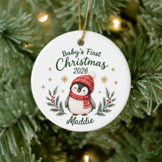 Personalised Baby's First Christmas "Penguin" Ceramic Tree Decoration