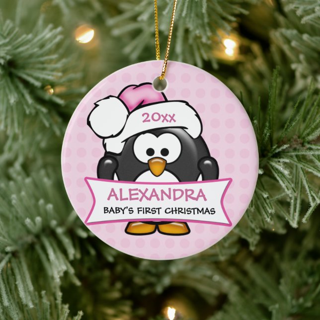 Personalised Baby's First Christmas Penguin Ceramic Tree Decoration (Tree)