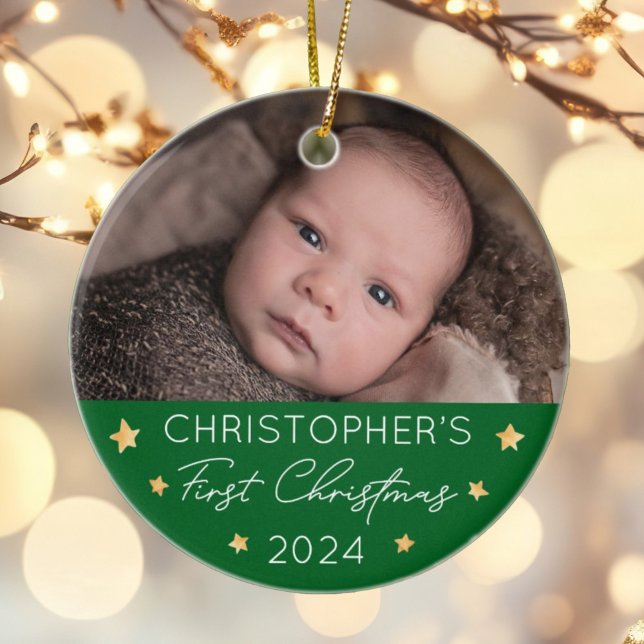 Personalised Baby's First Christmas Photo Ceramic Tree Decoration (Creator Uploaded)
