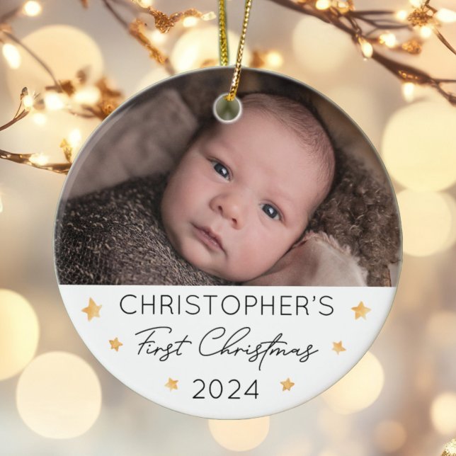 Personalised Baby's First Christmas Photo Ceramic Tree Decoration (Creator Uploaded)